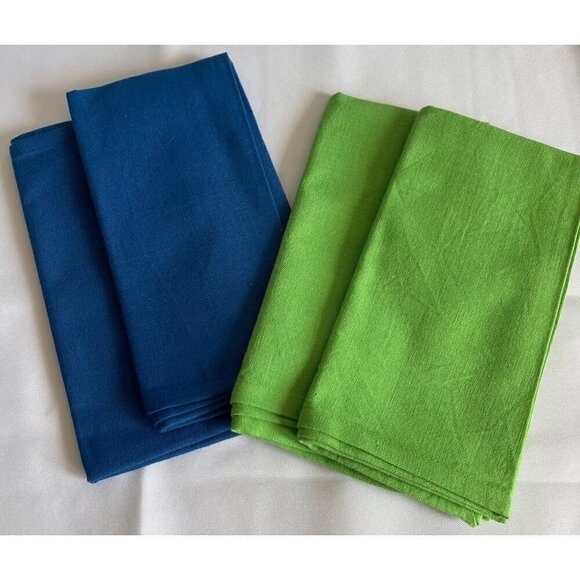 Summer Living Set of 4 Cotton Table Napkins Green/Blue 18"x18" - Picture 1 of 8